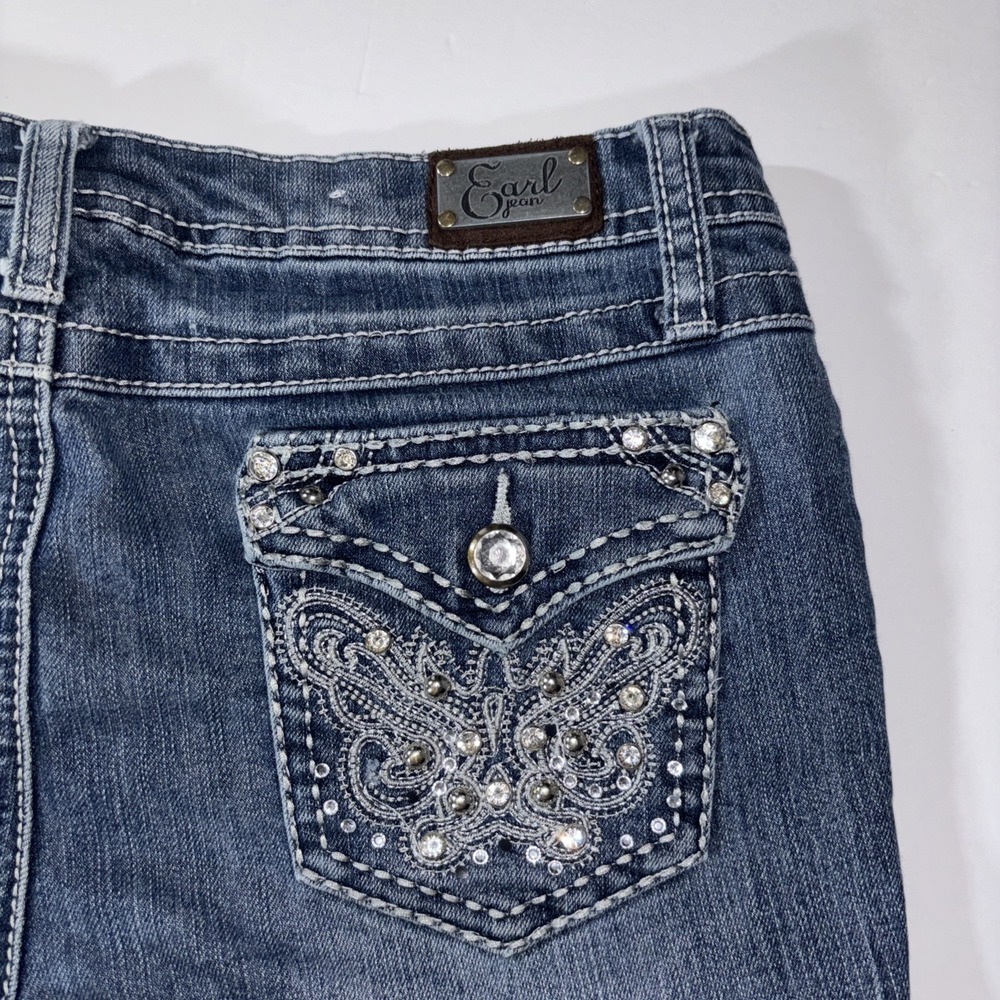 Earl Jean Womens Denim Jeans Butterfly Rhinestone Embellished Pockets Size 6